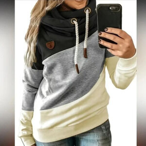 Plus Size Colorblock Long Sleeve Hooded Sweatshirt